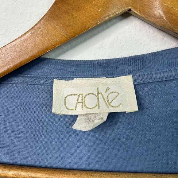 Cache Vintage Blue Fringe Open Front Festival Sleeveless Vest Cardigan One Size - Picture 5 of 13